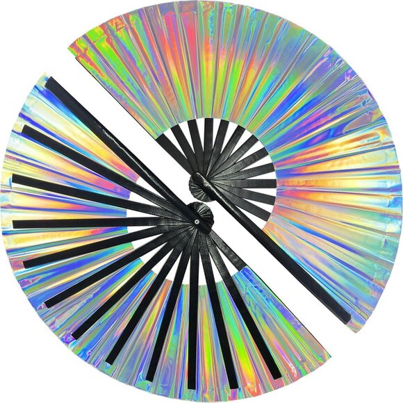 Other - 1Pcs Holographic Laser Colors Hand Fan,Clack Handheld Fan, for Festivals,Hallowe